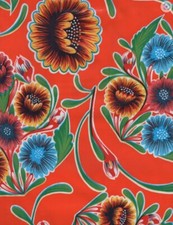 Oilcloth Fabric Beautiful Blooms Orange Pattern Sold in Yard or Bolt