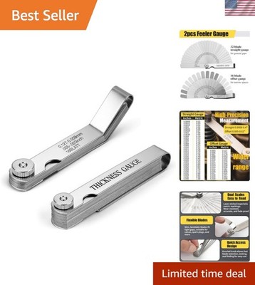 2pcs Feeler Gauges Set Stainless Steel, 32 Straight & 16 Angled Blades, Dual ...