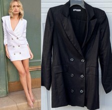 Reformation Black Double-Breasted Mini Jacket Blazer Coat Dress Maxwell