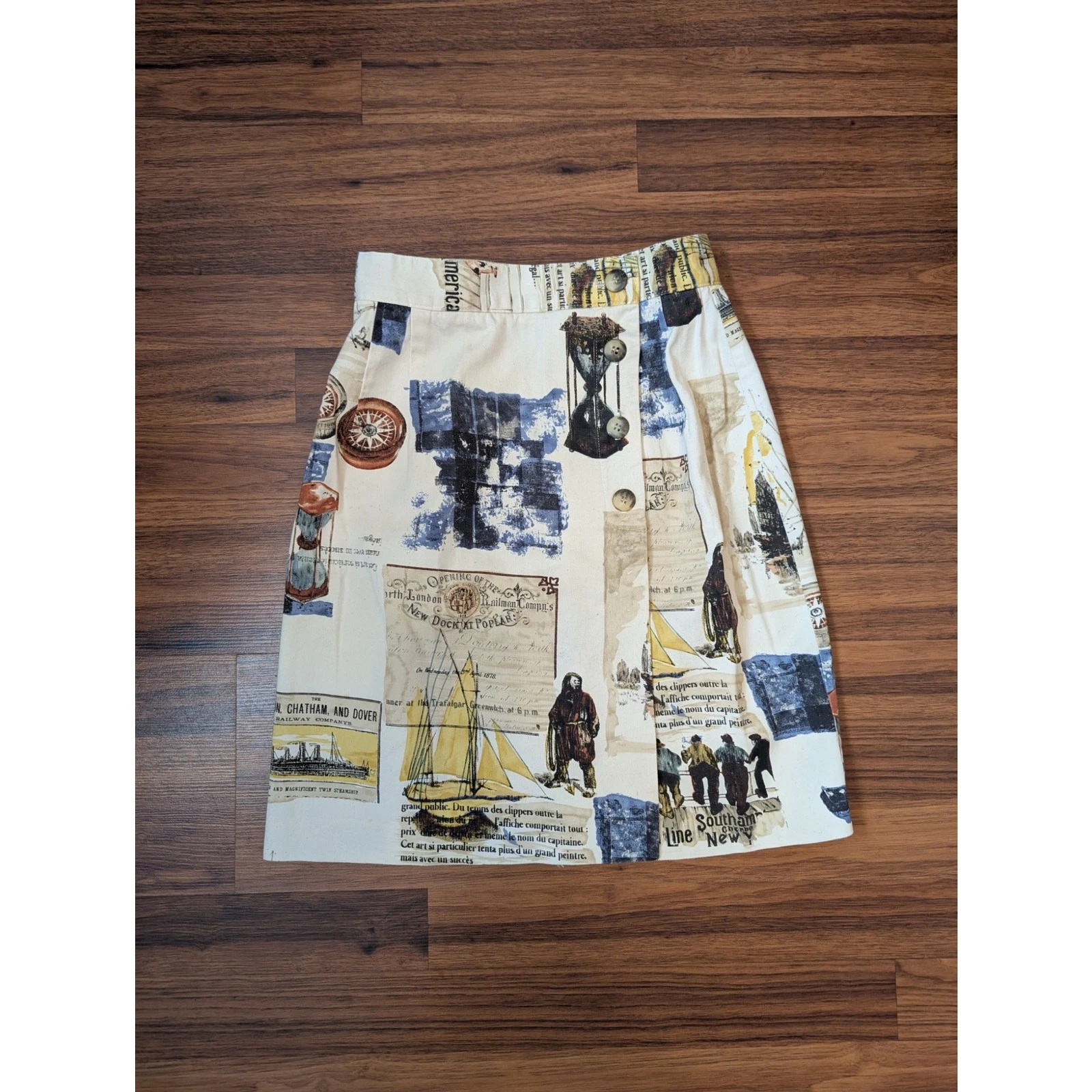 Vintage Dennis Arbuckle Nautical Print Cotton Skirt- Size 4 (check measurements)