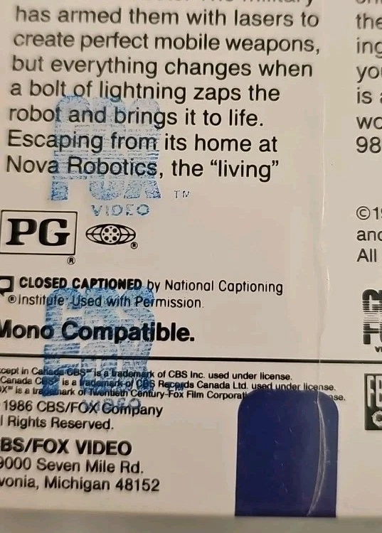 Short Circuit VHS SEALED Watermarks CBS Fox Steve Guttenberg VTG  - Image 3 of 4