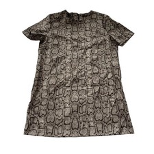 Zara Snakeskin Print Jacquard Dress Boxy Mini Short Sleeve Tan Brown L EUC