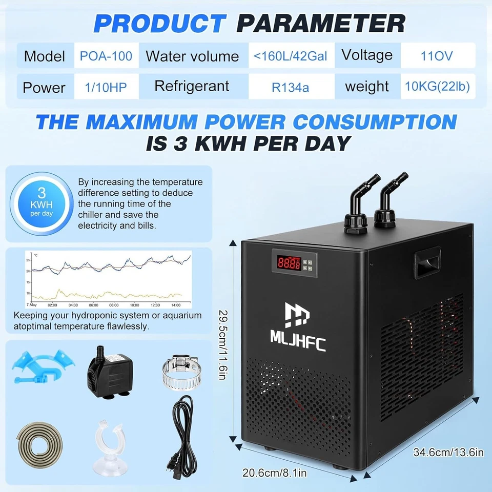 Аквариумный чиллер 42 галлона 1/10 лс водяной чиллер гидропонная система охлаждения - Изображение 2 из 4