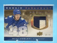 2020-21 UD Premier Rookie Paramount Auto Patch OLLI JUOLEVI #P-OJ /99 Canucks
