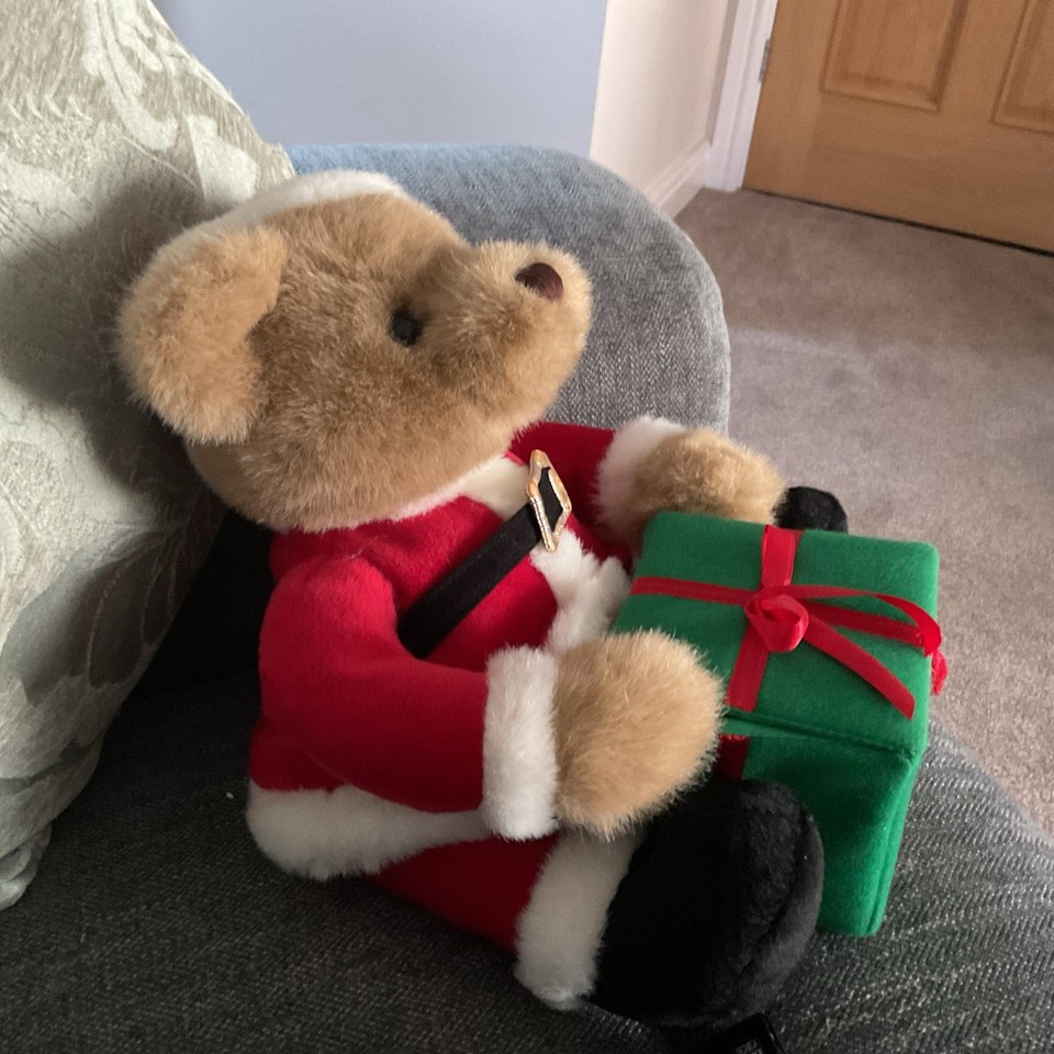 Club K Containers Teddy Bear holding Xmas present container Christmas plush | eBay UK