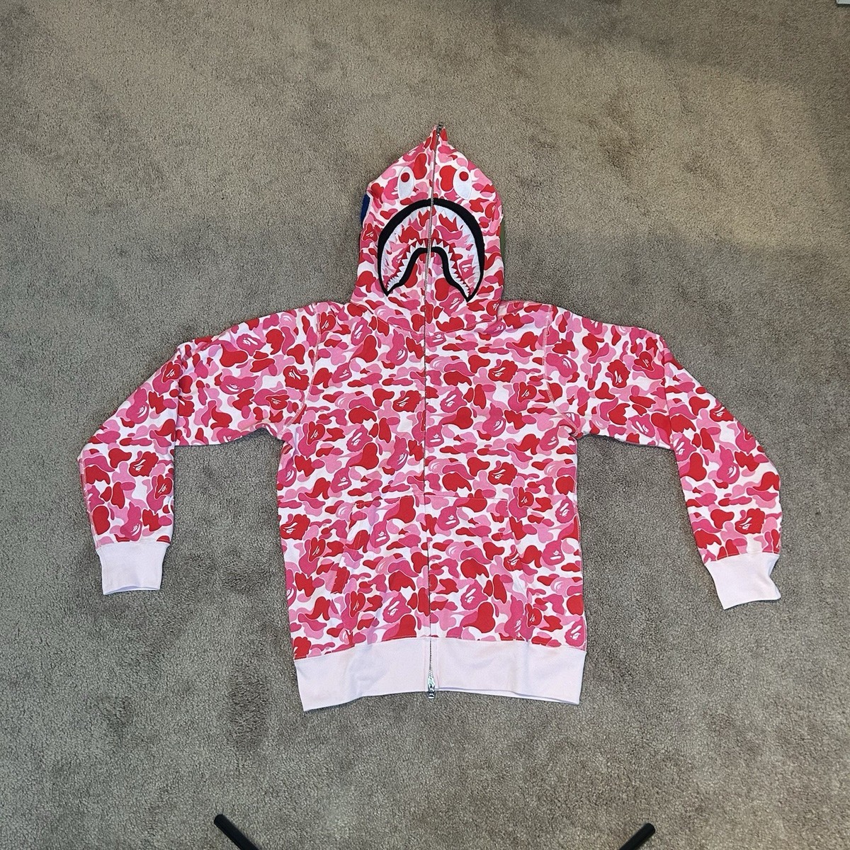 bape shark hoodie pink camoシャーク　パーカー　エイプ Bathing Ape (BAPE) Pink Shark Camo Full Zip Hoodie – Size