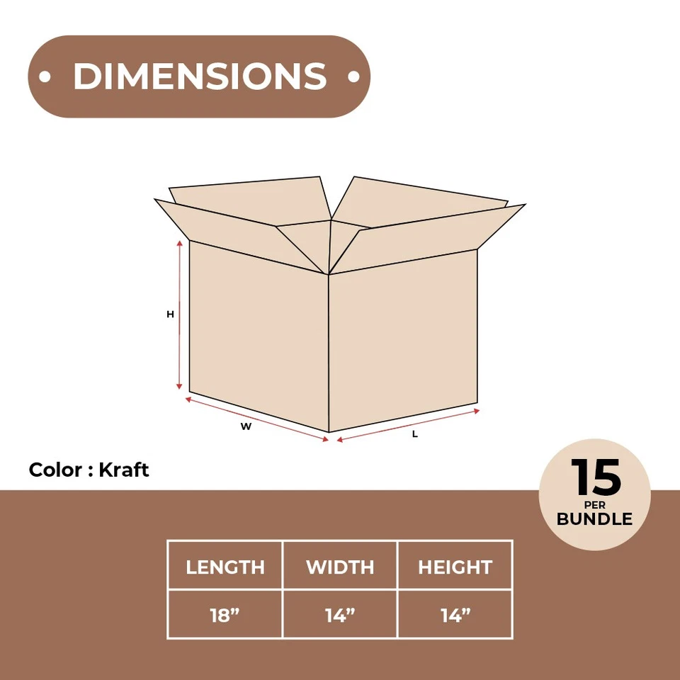 15 Boxes 18x14x14" Double Wall Shipping Boxes ECT-48 Brown Packing Cartons - Image 3 of 4