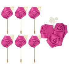 7 Pcs 6pcs Pins  1 Brooch Rose Red Rose Boutonnieres Pins for Formal Party