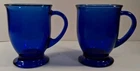 Vintage Anchor Hocking Cobalt Blue Glass 5" Footed 16oz Coffee Mugs USA set of 2