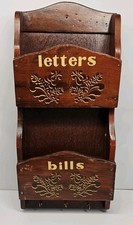 Vintage  Wooden Wall Mail Organizer For Letters,  Bill And Keys