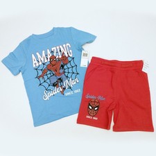 Marvel's Amazing Spiderman Shirt  Short Set Boy's Size 6 Blue  Red