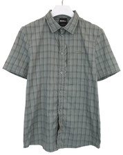 JACK WOLFSKIN Shirt Men's MEDIUM Short Sleeve Grey Plaid Pocket Outdoor Hiking