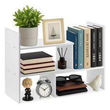 Bookcase Wood Desktop Book Shelf Expandable Desk Organiser Office Storage