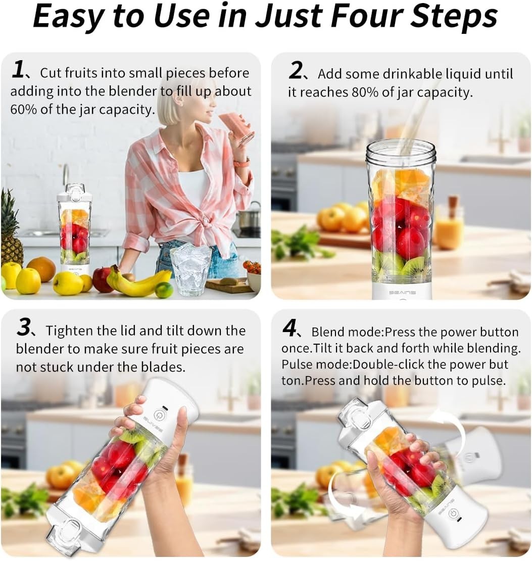 Sale! Portable Blender with 20 Oz Travel Cup, 6 Blades, USB Rechargeable Shakes