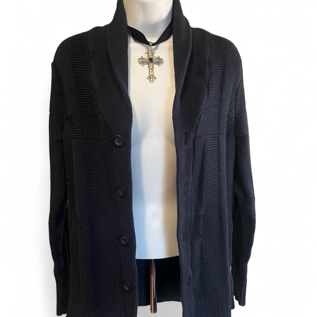 Express Black Patchwork Knit Button Cardigan Swea… - image 4