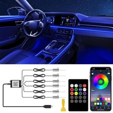 Interior Car LED Lights with Wireless APP/RF Remote Control, RGB 6 in 1 Ambient