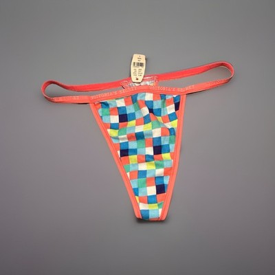 Vintage Victoria s Secret VString Thong | Bright Geometric Check |Rare | L | New