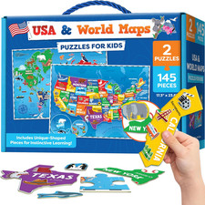 Puzzles for Kids Ages 4-6-8-145Pcs World Map  United States Puzzle - Educationa