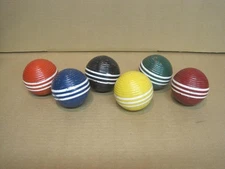 Vintage Set of 6 Wooden (3" diameter) Ribbed Croquet Balls with 3 Stripes