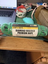 MaxxHaul Rope 3/8 x 50 Ft Diamond Braided Premium Utility Rope Green - HD 500lb.