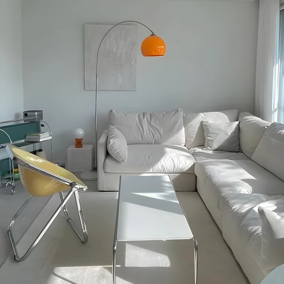 - Nordic Simple Floor Lamp with Orange Acrylic Shade, Arc Reading Lamp for Li... - Image 3 of 4