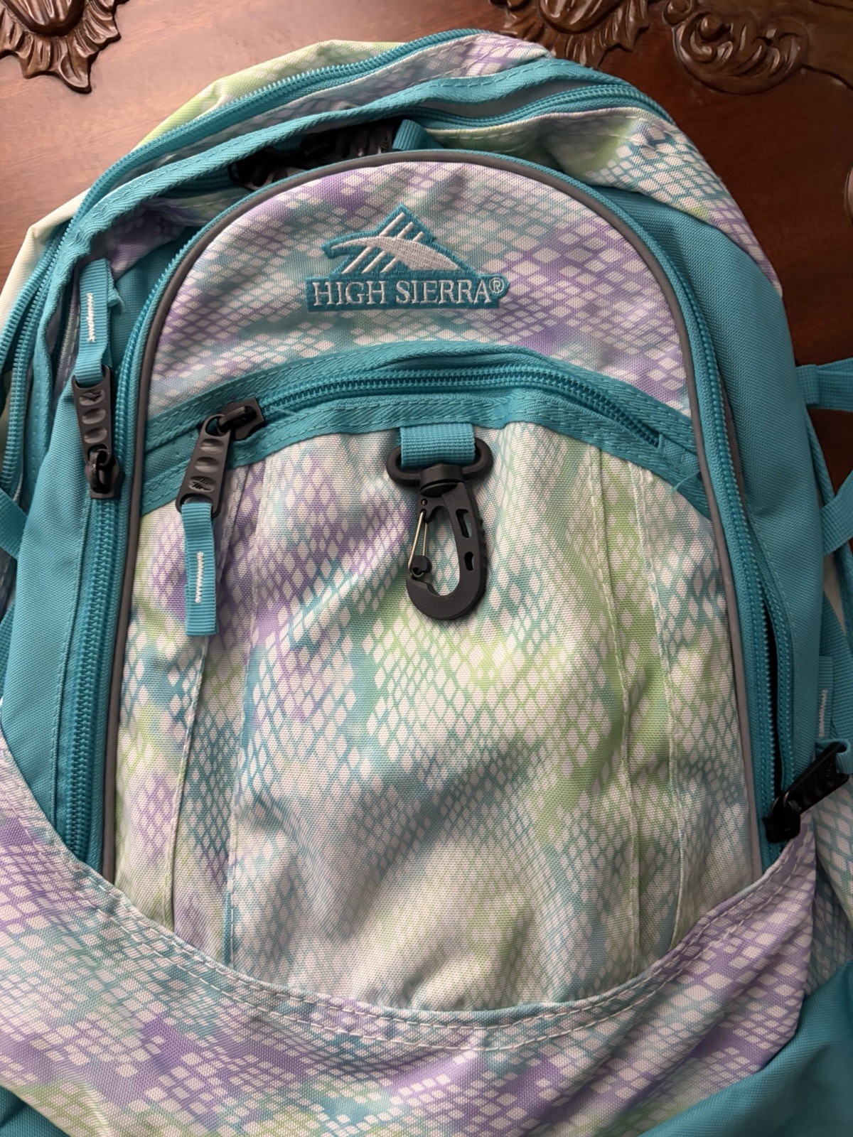 High Sierra Kids Backpack Turquoise Purple Green Geometric A