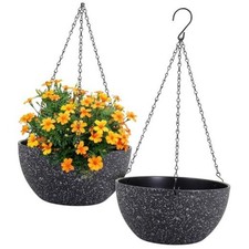 12 inch Large Hanging Planters for Indoor Outdoor 12inch 2pcs Speckled Black