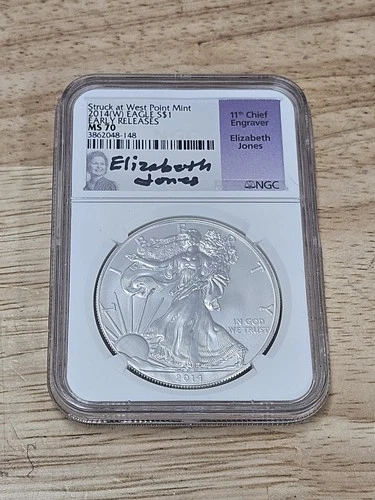 2014-(W) NGC MS70 SILVER EAGLE ELIZABETH JONES SIGNED EARLY RELEASES