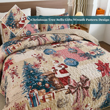 Christmas Quilts Queen Size, 3 Pieces Xmas Tree Snowflak Bedspread Coverlet with