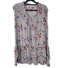 Living Doll Coqette Dress 1X Womens Plus Size Grey Floral Pullover Sleeveless