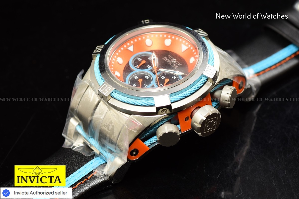 Invicta Bolt Zeus Chrono GMT Quartz Orange/ Black Dial Leather