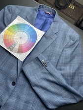 Tommy Hilfiger 40L Blue Multi Plaid Ethan Two Button Blazer, PERFECT 