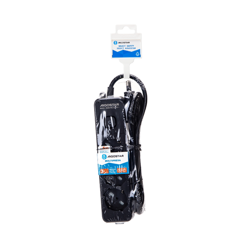 Multipresa ciabatta elettrica 3 prese nera con interruttore cavo 1,5 metri Spina - Foto 4 di 5