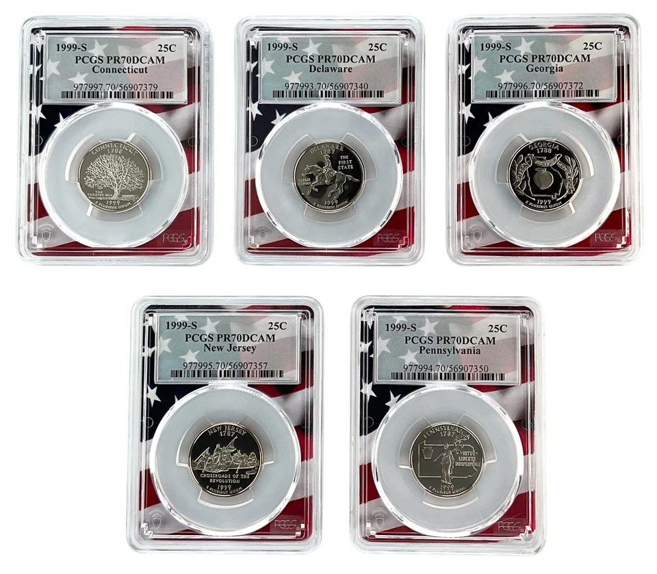 1999 S Clad Quarter 5 Coin Set PCGS PR70 Ultra Cameo - Flag Frame w/Case - Image 2 of 3
