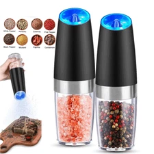 2 Pack Gravity Electric Salt and Pepper Grinder Mill Shaker Adjustable Automatic