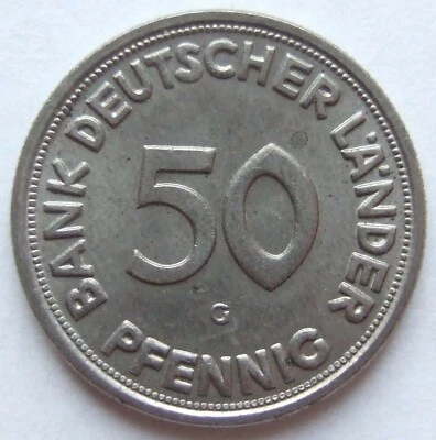 Münze 50 Pfennig 1950 G Bank Deutscher Länder in fast Stempelglanz - Bild 1 von 2