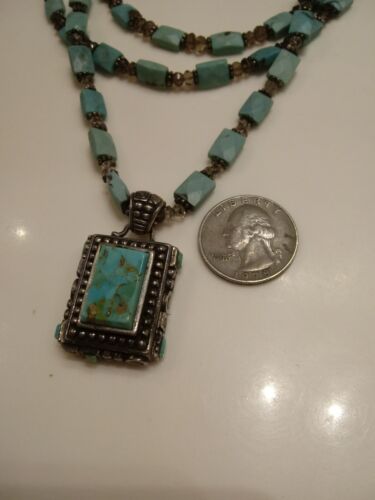 Southwestern Barse Signed Turquoise Triple Strand Sterling Silver Necklace - Picture 2 of 6