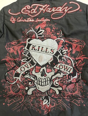 Authentic RARE Vintage Ed Hardy Mens Leather Padding Biker Jacket