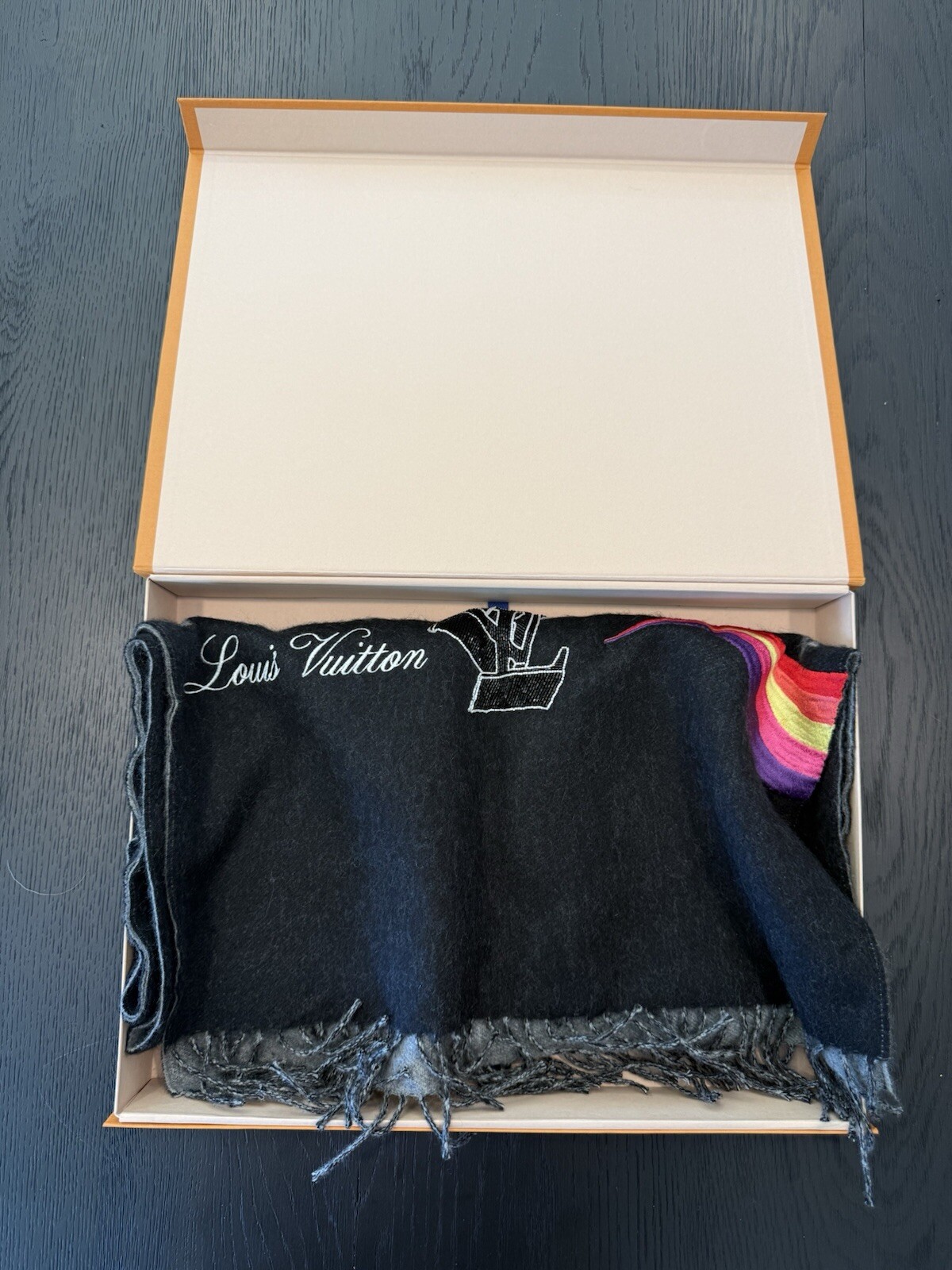 Louis Vuitton Beaded Monogram Cashmere Scarf  Authentic New Super Rare image 3