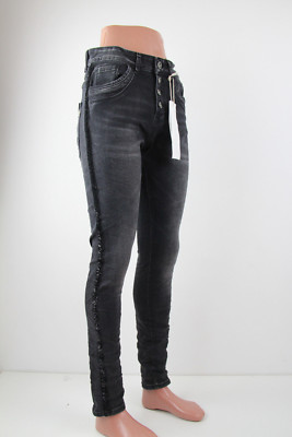 JEWELLY Damen Jeans Denim Seitenstreifen Samtstreifen Slim Fit Skinny JW5112 