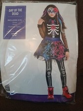 Day of the Dead Costume Kids Dia de Los Muertos Sugar Skull Fancy Dress 4-6