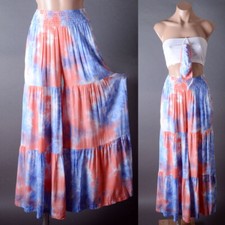 Orange Tie Dye Boho Bohemian Hippie Wide Leg Summer Beach Long Pants Mask S M L