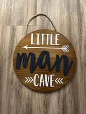 Little Man Cave Wooden round Door Sign for Little Boy Nursery Room Wall Art Natu