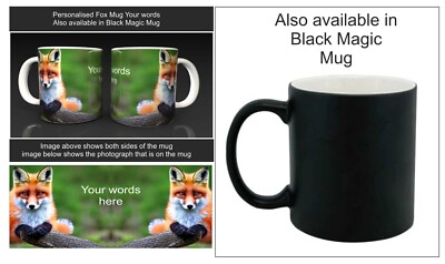 Weißer personalisierter süßer Fuchs auf Baumstamm auch erhältlich in Black Magic Wow Tasse