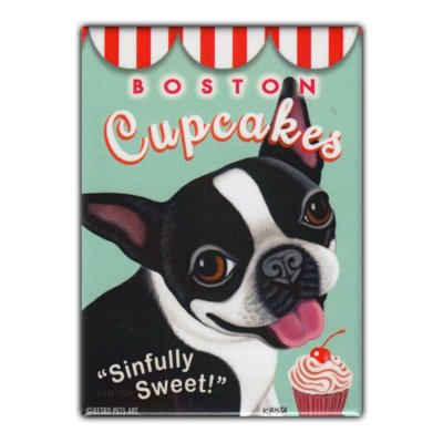 Retro Pets Refrigerator Magnet - Boston Cupcakes, Boston Terrier - Advertising