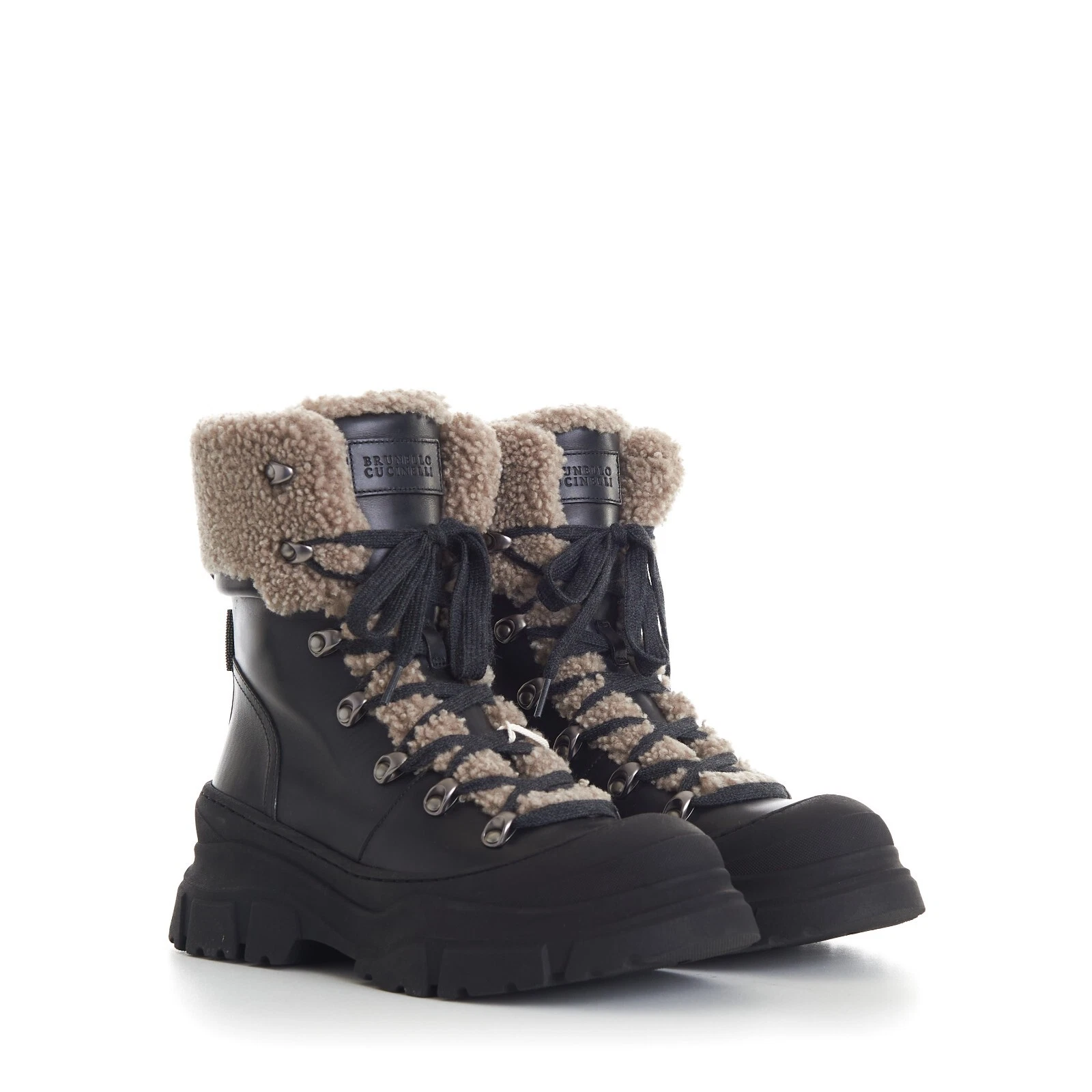 Brunello Cucinelli — BRUNELLO CUCINELLI 2900$ Mountain Boots - Matte Black Leather, Shearling Lining