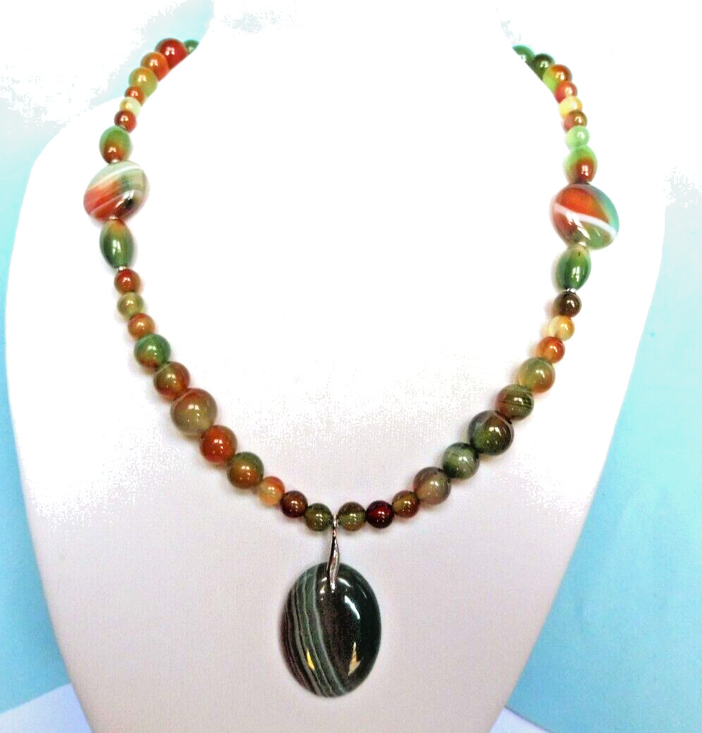 Collier agates anti-allergie 46cm avec fermoir sécurisé en argent massif