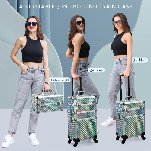Rolling Makeup Case Cosmetology Case on Wheels 3 in 1 Cosmetic Trolley Large Sto - Picture 4 of 7