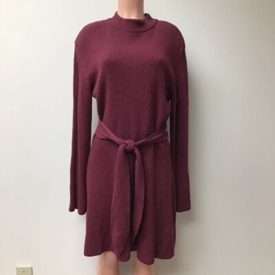 Nanushka Womens Sweater Dress Purple Belted Mock Neck Long Sleeve Ribbed M New