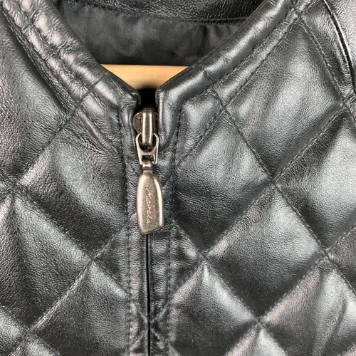 Marcia Collection Jacket Black Leather Quilt Design Collarless Zip Lined Size XL - Picture 11 of 13